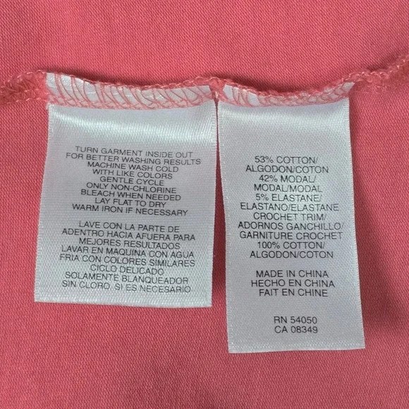 Evan Picone Pink Coral Top with Contrast Ivory Crochet Lace Yoke. Size XL NEW - Picture 7 of 8